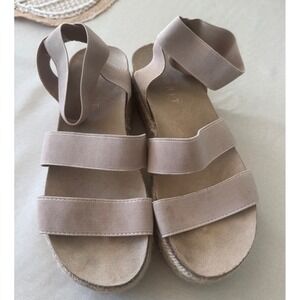Esprit Espadrille Platform Sandals Elastic Straps Beige Casual Shoes‎ Size 6.5